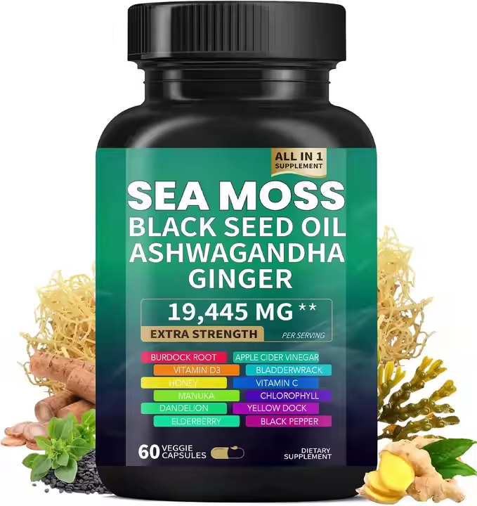 Оптовая продажа, семена черного морского мха Oi Ashwagandha Shilajit Seamos, капсула 16 в 1, травяные добавки