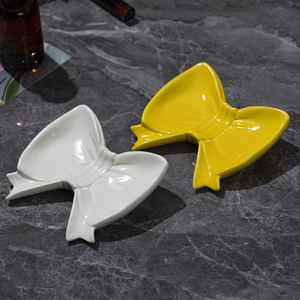 Creative Bow Shaped Ceramic <b>Soap</b> <b>Dish</b> Drainable Wall Mount Bathroom Decorative <b>Holder</b> Irregular Contemporary Design - Product Image 3