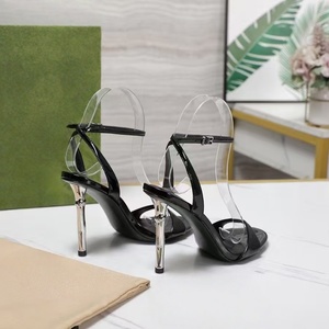 Summer metal bamboo-styled ankle strap <b>sandals</b> for women, single strap, open toe, ankle strap, buckle fastening, high heel - Product Image 2
