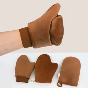 Black / Brown Color Double Sided Self Tanning Mitt Flock Lotion Applicators Sunless Self Tanner Mittens Tanning Glove