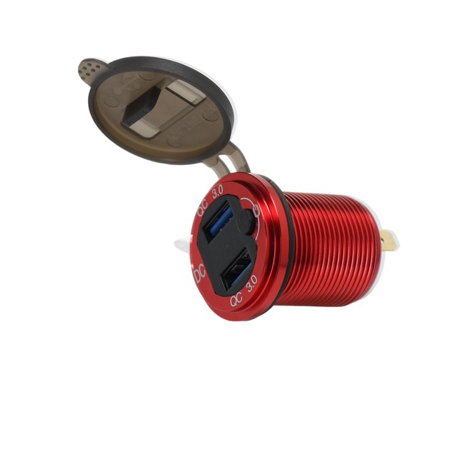 12V/24V Dual USB QC3.0 Car Charger Voltmeter Waterproof Aluminum Socket for Boat & Electric Scooter 12 Months Warranty