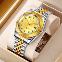 Montre-bracelet pour homme, style affaires, avec motif de dessin animé, cadran vert texturé, bracelet en acier inoxydable bicolore, affichage de la date, étanchéité 3 ATM