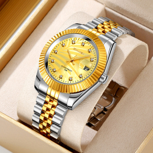 Reloj de pulsera para hombre, estilo ejecutivo, esfera verde texturizada con diamantes, correa metálica bicolor, indicador de fecha, resistente al agua, cuarzo de alta calidad, personalizado. - Product Image 1