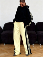 Ensembles 2 pièces décontractés pour femmes : Sweat-shirts et pantalons larges à boutons latéraux – Tenues de survêtement assorties pour l'aéroport et les voyages