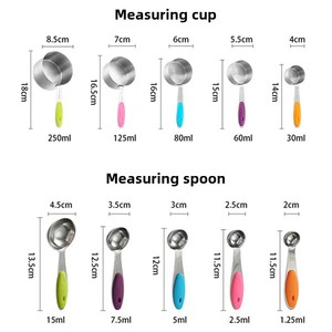 10-Piece Stainless Steel <b>Measuring</b> Cup Spoon Set Silicone Handle for Milk Powder Baking <b>Tools</b> for Home Kitchen Use for Foods - Product Image 4