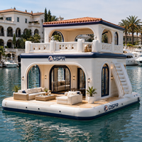 Maison flottante gonflable de qualité commerciale à deux étages avec base étanche et mobilier de salon complet pour projet de tourisme côtier