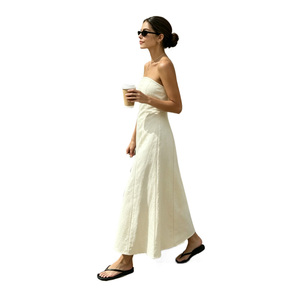 Elegante Vestido Maxi sin Tirantes en Color Crema, Silueta Ajustada, Ropa Formal, Tejido Tejido, Vestido de Verano 2026 - Product Image 3