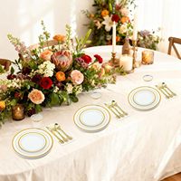 Ensemble de vaisselle jetable dorée pour 100 invités, comprenant des assiettes en plastique, des serviettes, des couverts, des gobelets dorés - Sans BPA, pour les fêtes et les mariages