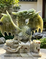 Statue de dragon volant sculptée en mosaïque de serpentine naturelle, grande taille, base château Feng Shui, sculpture de dragon fantastique pour la maison