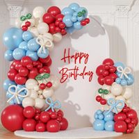 Kit d'arche de ballons personnalisée en crème et cerise avec nœuds, en latex, pour la décoration de fête d'anniversaire d'enfants, toile de fond de fête à thème rétro