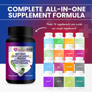 Complexe de racine de betterave tout-en-un en capsules, 90 capsules, feuille d'olivier, ail, L-arginine, oméga 3, moringa, nattokinase, source d'usine, vente en gros, OEM - Product Image 3