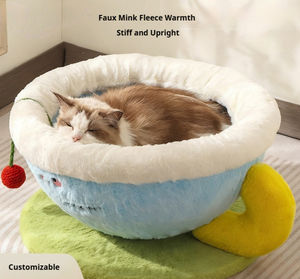 Cangkir kopi bulu kelinci bayi keselamatan tersembunyi tempat tidur kucing semi-tertutup portabel dapat dicuci semua musim hangat Universal sarang kucing musim dingin - Product Image 4