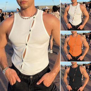 男性用男性用新ストレッチファッションバンドチェストオープンシャツセクシースキニーポリエステルタンクトップ - Product Image 2