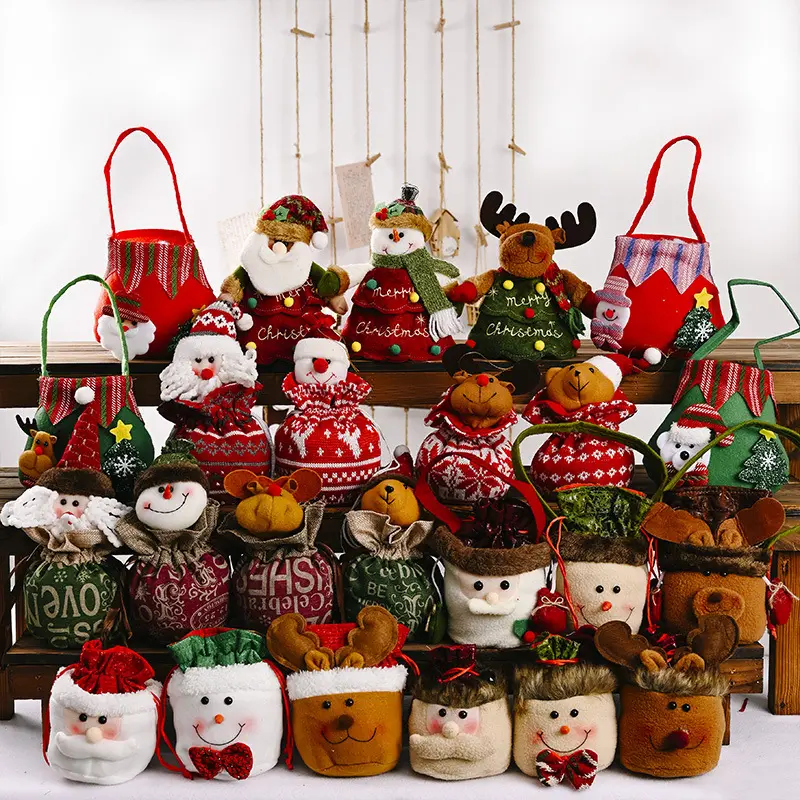 Atacado Cute Christmas Decorações Sacola Dos Desenhos Animados Natal Candy & Apple Bag Bons Presentes para Crianças