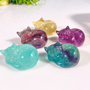 Bán buôn tinh thể tự nhiên thủ công mỹ nghệ đầy màu sắc fluorite ngủ mèo fluorite đá động vật khắc cho bàn trang trí - Product Image 3