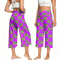 Pantalon Capri de Yoga pour Femme, Taille Haute, à Cordon de Serrage, Motif Cœur Vibrant, Coupe Ample, Violet, Doux, pour la Gym et Tenue Décontractée
