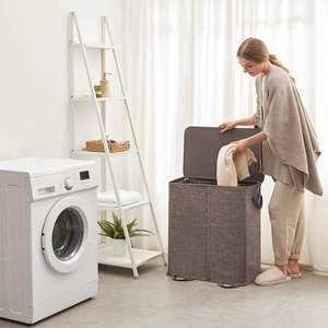 136L Brown Laundry <b>Hamper</b> 2 Section Double Laundry Basket with Lid <b>Large</b> Dirty Clothes <b>Hamper</b> with Removable Liner Bags - Product Image 6