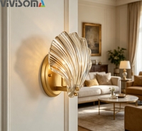 Lámpara de Pared de Cristal Estilo Francés de Lujo Ligero WL38110, Iluminación Sencilla Nórdica para Sala de Estar y Dormitorio