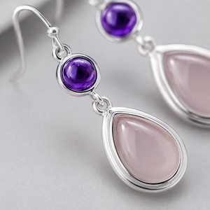 Orecchini Pendenti Vintage con Pietre Rosa e Viola a Goccia, Orecchini alla Moda per Donne - Product Image 4