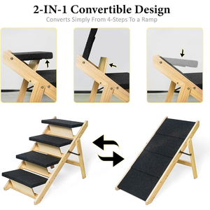 Escaleras plegables <span class=keywords><strong>de</strong></span> <span class=keywords><strong>madera</strong></span> para perros para camas altas, coches, sofá, escaleras para caminar para perros 2 en 1, rampa para perros con <span class=keywords><strong>4</strong></span> escalones, escaleras para gatos y mascotas - Product Image 2
