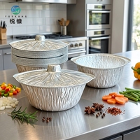 Pot en aluminium alimentaire recyclable avec deux poignées, empilable, pour plats à emporter