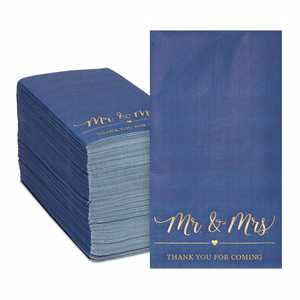 Serviettes de table modernes pour mariage, personnalisées, direct usine, jetables, paquet de 50, bleu marine, 3 plis, en pâte de bois vierge, carrées, 4 volets, avec dorure à chaud, 4x8 - Product Image 1