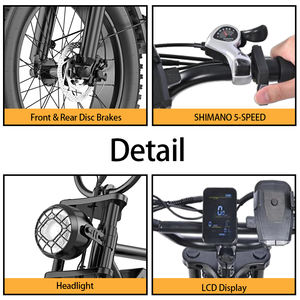 Bicicleta Eléctrica de Montaña para Adultos, con Neumáticos Gruesos, Cuadro de Aluminio, 5 Velocidades, Frenos de Disco Dobles, Suspensión Completa, Disponible en Almacén de la UE - Product Image 5