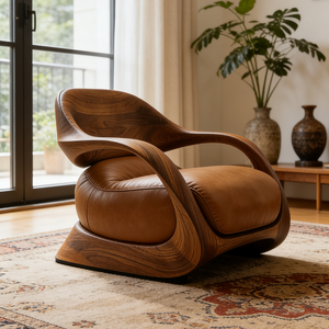 <span class=keywords><strong>Fauteuil</strong></span> <span class=keywords><strong>club</strong></span> en bois courbé nordique avec revêtement en <span class=keywords><strong>cuir</strong></span> marron, mobilier confortable pour appartement de luxe ou villa - Product Image 5
