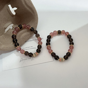 Yinruitai Beaded <b>Bracelet</b> Natural Smoky Quartz Strawberry Quartz 925 Silver Women's Jewelry Gift Auspicious Ruyi Pattern - Product Image 3