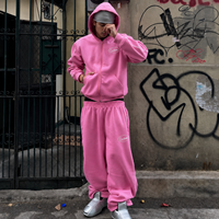 Ensemble sweat à capuche zippé et pantalon de survêtement en tissu éponge épais personnalisé pour homme, imprimé sur toute la surface avec rayures latérales, style streetwear automne, vente en gros