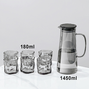 Bình nước làm mát 1450ml Bình nước thủy tinh có nắp + 6 cái 180 ml cốc nước thủy tinh màu Xám Bộ Ấm đun nước - Product Image 2