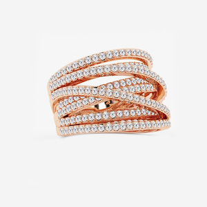 Round Lab Created Diamond Abstract Crossover Wide Band <b>Ring</b> 2.50 Carat Total Weight in 14K 18K Solid Gold Fashion <b>Statement</b> <b>Ring</b> - Product Image 4