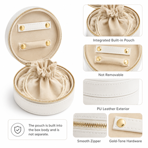 Round PU Jewelry <b>Box</b> with Built-in Microfiber Pouch Portable Travel Organizer for Rings Earring Necklaces <b>storage</b> and gift store - Product Image 4