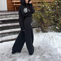 Ensemble survêtement personnalisé de jogging pour femmes, sweat-shirt à capuche uni 2 pièces en polaire épaisse automne hiver pantalon de survêtement de jogging costume/
