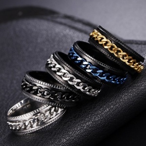 Anillos de Dedo Punk de Acero Inoxidable y Titanio, Cadena Giratoria, Estilo Funky Hippie, Dorado, Azul, Clásico, para Fiesta, Joyería Masculina, Negro, Plateado - Product Image 4