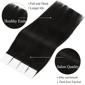 Extensiones de Cabello Adhesivas Rectas, 20 Piezas/Paquete, Cabello Humano Remy Brasileño 100% Natural, Color Negro, Extensiones de Cabello con Cinta Adhesiva - Product Image 4