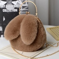 Sac à main Princesse en fausse fourrure, nouveau sac à chaîne, sac à main mignon avec oreilles de lapin, rose adorable