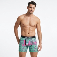 Sous-vêtements pour hommes ODM en polyester à séchage rapide, à taille mi-haute, effet push-up, avec logo imprimé tricoté à la taille et motif géométrique, style pantalon de survêtement