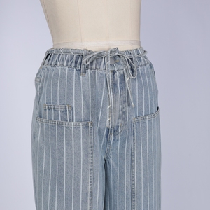 Jeans a Gamba Larga a Righe Azzurre <span class=keywords><strong>2026</strong></span>, Jeans Boyfriend con Coulisse in Vita, Pantaloni Casual in Denim Oversize da Donna - Product Image 3