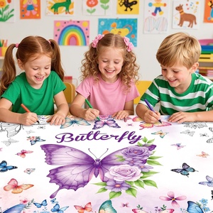 Affiche géante <span class=keywords><strong>à</strong></span> colorier Papillon, Nappe <span class=keywords><strong>à</strong></span> colorier personnalisée en papier pour <span class=keywords><strong>la</strong></span> décoration de fête d'anniversaire des enfants, Art mural pour <span class=keywords><strong>la</strong></span> salle de classe, Cadeaux pour filles - Product Image 3