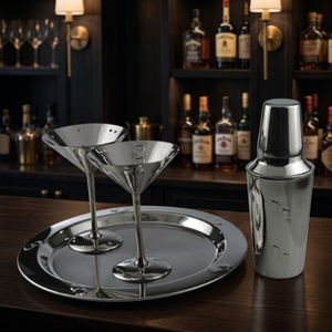 Ensemble de 4 ustensiles de bar en acier inoxydable Shaker à cocktail et verre à julipe avec plateau en métal - Product Image 3