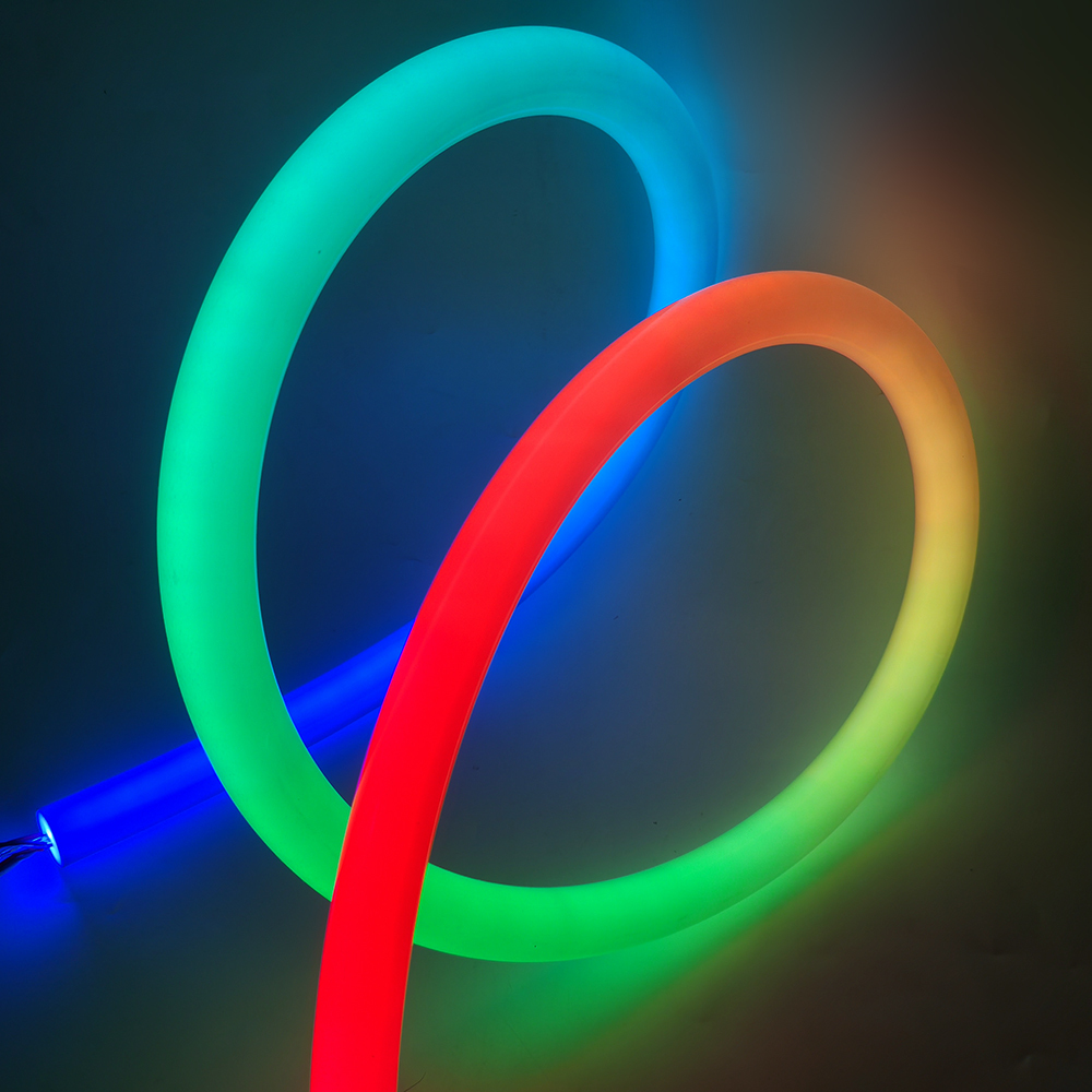 D25mm 360°Glowing Black Silicone Round Tube Pixel RGBIC Smart Lighting for Home Party Bar Decor