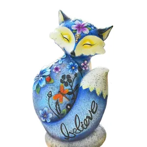 Resin creative wildlife Solar blue fox decorated crafts garden statue