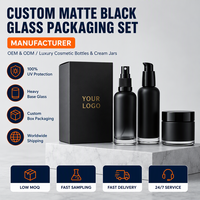 Ensemble de flacons en verre noir mat personnalisés, flacon pulvérisateur de lotion en verre à base lourde avec protection UV, pot de crème, fabricant d'emballages OEM ODM