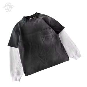 Haiding เสื้อยืดผู้ชายผ้าฝ้ายหนาทรงพอดีตัวปกติเสื้อซักแขนยาวผ้าถักแบบวินเทจสองชั้น - Product Image 1