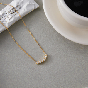 J & D 18K PVD Chapado en oro Collar de acero inoxidable Collar de moda elegante de cristal Perla Sonrisa Colgante Collar - Product Image 4