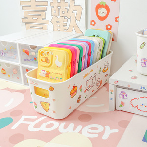 Boîte de rangement mignonne, organisateur de coques de téléphone, panier à cosmétiques de bureau empilable avec design autocollant pour une utilisation en dortoir étudiant - Product Image 2