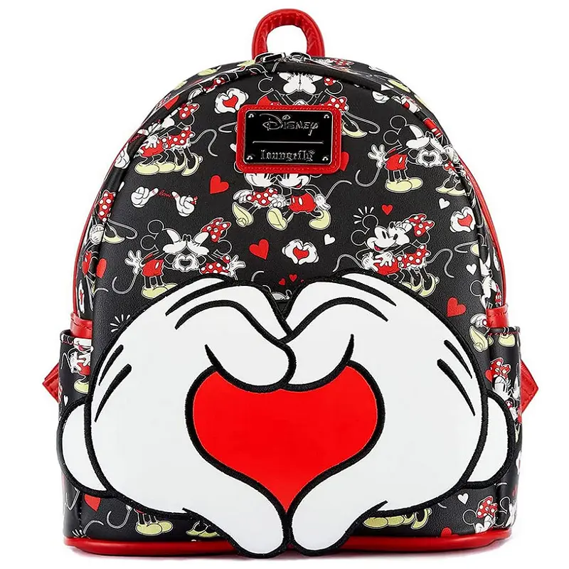 Loungefly Mickey Mouse Peripheral Mickey and Minnie Heart Hand Mini Backpack Ladies Cute Backpack Disney Loungefly Schoolbag