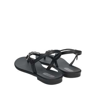 Grendha Women's <b>Flat</b> <b>Sandal</b> Black T-Strap Beaded Design Casual Wear - Product Image 2