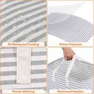 Cotton Round Wheeled Laundry <b>Basket</b> 80L Collapsible Clothes <b>Hamper</b> Reinforced Handles Freestanding Waterproof - Product Image 6